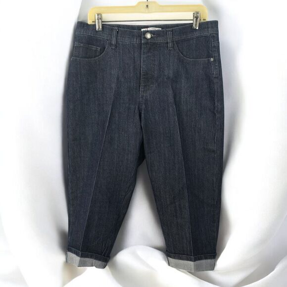 Lee Jean Capri Woman 12M Blue Classic Fit at the Waist High Rise Dark Wash Denim - Picture 1 of 13
